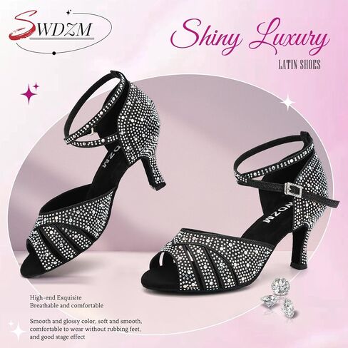 SWDZM Women Rhinestone Ballroom Dance Shoes Latin Salsa Performance Dancing Shoes in Saudi Arabia