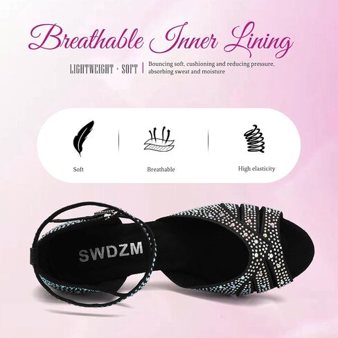 SWDZM Women Rhinestone Ballroom Dance Shoes Latin Salsa Performance Dancing Shoes in Saudi Arabia