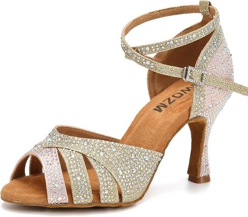 SWDZM Women Rhinestone Ballroom Dance Shoes Latin Salsa Performance Dancing Shoes in Saudi Arabia