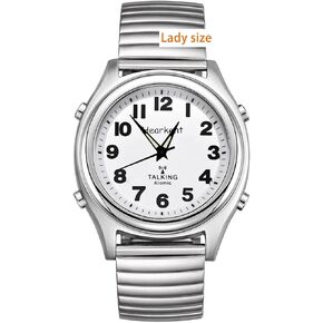 ساعة ناطقة للنساء - ساعات لكبار السن أو ضعاف البصر على الطراز الأمريكي - ساعة ضبط الوقت الصوتية الإنجليزية - هدايا مثالية للأم أو الأخوات. in Kuwait