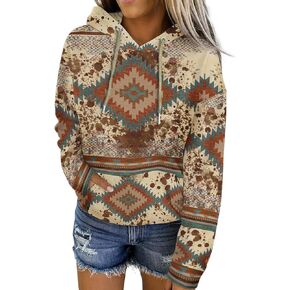 Lanaoree Women's Geometric Horse Print Aztec Hoodie Pullover Cowgirl Western Hooded Sweatshirt S-2XL in Kuwait