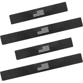 4 PCS American Flag Car Door Sill Protectors, Carbon Fiber Anti-scratch Sill Pad Film, Anti-slip Waterproof Rear Trunk Entry Guard, Self-adhesive Protection Part for Cars SUVs Trucks (Black) in Saudi Arabia