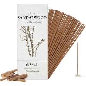 أعواد بخور خشب الصندل، 60 عبوة، أعواد بخور عطرية طبيعية، اختيار مثالي لليوجا والتأمل والاسترخاء، والعلاج العطري لتنقية الهواء والحرق طويل الأمد in Kuwait