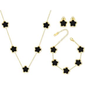 Five Leaf Clover Jewelry Set for Women |18K Gold Plated Bracelet Necklace Earrings | 5 Leaf Lucky Choker and Ear Studs for Mother and Daughter in Kuwait