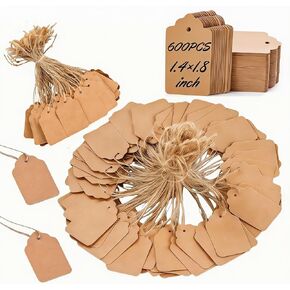 600 قطعة من علامات الأسعار الصغيرة مع سلسلة مرفقة، ورق كرافت بني فارغ وبطاقات هدايا للملابس والمجوهرات وأسعار بيع ساحة البيع بالتجزئة (1.4 بوصة × 1.8 بوصة) in Kuwait