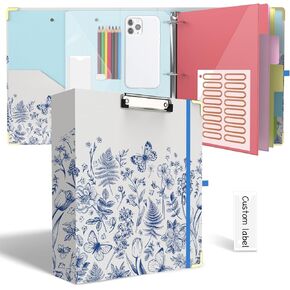 3 Ring Binder 2 Inch for Letter Size 8.5" x 11" Paper, Clipboard Binder with 5 Tabbed Dividers with Pockets, Plastic Folder and 16 Divider Stickers, School and Office Supplies, Colorful Flowers in Saudi Arabia