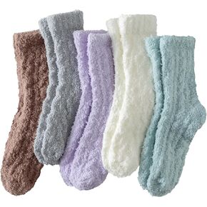 جوارب Fauson Fuzzy للنساء - 5 أزواج من الجوارب، جوارب نسائية دافئة من الصوف المرجاني للارتداء اليومي in Kuwait