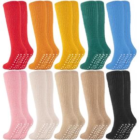 10 Pairs Non Slip Fuzzy Long Socks for Women With Grips Winter Warm Cozy Fluffy Hospital Slipper Socks in Saudi Arabia