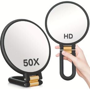 مرآة حديثة 3 في 1، عدسة مكبرة، أسود وذهبي، 24 سم / 9.45 بوصة، تكبير 50 ​​مرة، تصميم محمول / مثبت على الحائط / سطح الطاولة، مرآة مكياج مزدوجة الجوانب بمقبض قابل للتعديل 360 درجة in Kuwait