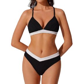 RXRXCOCO Women Triangle Bikini Sets 2 Piece Ribbed Tummy Control Bathing Suits V Neck Color Block Textured Swimsuits 2026 in Kuwait