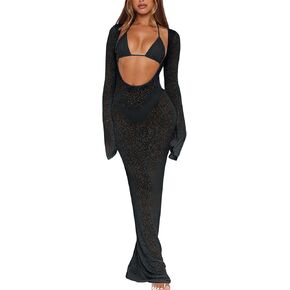 3 قطعة المايوه للنساء مثير الرسن مثلث ثونغ بيكيني مجموعات بقماش شفاف الشاطئ التستر فستان عطلة وتتسابق in Kuwait