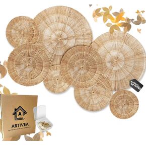 ARTIVEA Extra Large 21 Inch boho woven basket wall decor set of 7 | hanging woven boho wall baskets decor set (21, 19, 15, 15, 12, 12, 9) | decorative wall baskets decor | wicker basket wall decor in Kuwait