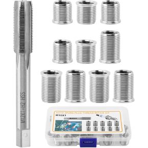مجموعة إصلاح خيط قابس الإشعال، M10x1.0 Bolt M12x1.0 Tap طقم إصلاح من الفولاذ المقاوم للصدأ لأدوات إصلاح رأس أسطوانة محرك السيارات (اللون: فضي) in Kuwait