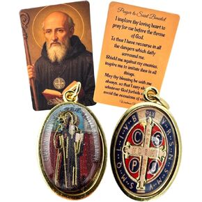 Westmon Works St Benedict Medal Set 7/8 Inch Italian Metal and Enamel Saint Medallion with USA Made Laminated Holy Card Protection from Evil Prayer Pack in Saudi Arabia