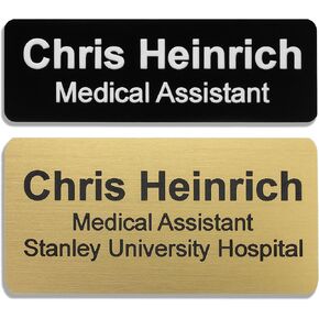 علامات أسماء مخصصة منقوشة بالليزر - مغناطيسية ودبوس خلفي، 18 خيارًا للألوان، 5 أحجام، نقش الشعار - صناعة شارات أسماء مخصصة بالليزر للملابس والموظفين والزي الرسمي والأحداث in Kuwait