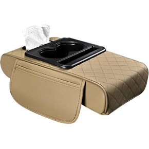 Arm Rest Cover for Car, Microfiber Leather Car Center Console Cover with 2 Storage Bags, 2 Cup Holders and a Tissue Box, Universal Car Console Covers Accessories, Black in Kuwait