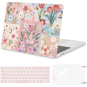 حافظة MOSISO متوافقة مع جهاز MacBook Pro 13 بوصة M2 2025، 2024، 2023، 2022-2016 A2338 M1 A2251 A2289 A2159 A1989 A1708 A1706، حافظة صلبة من البلاستيك على شكل زهور مقسمة وغطاء لوحة مفاتيح وفيلم شاشة، وردي in Kuwait