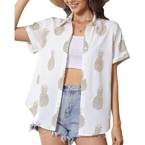 قمصان هاواي للنساء الأزهار الصيف زر أسفل بلوزة الشاطئ الخامس الرقبة Batwing قصيرة الأكمام Luau Aloha ملابس علوية للحفلات in Kuwait