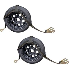 ربطات سحب دوللي قابلة للتعديل من Mega Cargo Control (أسود)، 2 حزمة من أشرطة سقاطة الإطارات مع خطافات ملتوية - تناسب العجلات 15 بوصة - 19 بوصة للسرير المسطح in Kuwait