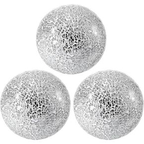 Decorative Mosaic Glass Orbs, 4 Inch Diameter, Set of 3 Sphere Balls, Rose Gold (White) in Saudi Arabia