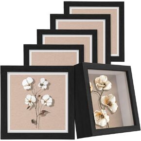 5" x 5" Shadow Box Frame Display Case, 6 Pcs Black Display Case Box for Memorabilia, Medal, Wedding Memories, Crafts, Tickets and Photos, Picture Frame for Wall and Tabletop in Saudi Arabia