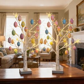 2 حزمة مضاءة عيد الفصح الربيع الأم زينة شجرة عيد الميلاد في الأماكن المغلقة، 2ft شجرة البتولا مع أضواء LED، منضدية صغيرة شجرة عيد الحب الوطنية مع أضواء، تعمل بالبطارية in Kuwait