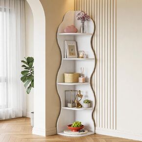 Tribesigns Corner Shelf Stand, Modern White 5-Tier Corner Bookshelf Tall Bookcase with Curvy Shape for Living Room Small Space (White, 1PC) in Kuwait