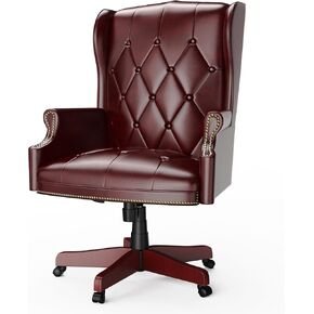 كرسي مكتب تنفيذي من الجلد عالي الظهر باللون العنابي، تصميم مريح شديد التحمل بوزن 330 رطل، مقعد مبطن سميك ومسند للظهر، كرسي مكتب مريح مع قاعدة خشبية و5 عجلات انزلاقية ناعمة in Kuwait