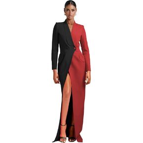 فستان بليزر للنساء مثير مرقع مزدوج الصدر فستان بتصميم بدلة Bodycon فتحة عالية ملابس أنيقة للحفلات الراقصة سهرة لحفلات الزفاف in Kuwait