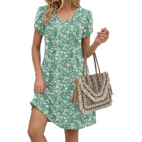 Zeagoo Summer Dresses for Women Casual A Line Dress 2026 V Neck Short Dresses Floral Sundress Pleated Boho Dress in Kuwait