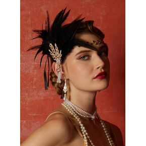 آرت ديكو 1920s فلابر غاتسبي العظيم ليف الزفاف تاج العروسة اللؤلؤ خوذة عقال مع ريشة in Kuwait