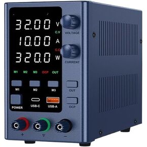 مصدر طاقة تيار مستمر قابل للتعديل 32 فولت 10 أمبير، تحويل التيار الكهربائي مع ذاكرة تخزين USB/شريط-C واجهة مزدوجة شحن سريع (WPS1203H 120V 3A) in Kuwait