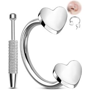 Melighting 20G Star Horseshoe Nose Rings Hoop, Threadless Nose Piercing with Piercing Taper Ball Grabber Tool 316L Stainless Steel, Heart Septum Lip Helix Rook Piercing Jewelry for Women 7/8 mm in Saudi Arabia