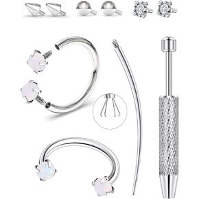 حلقات الأنف على شكل حدوة الحصان من أوبال 316L، حلقة حاجز من الفولاذ الجراحي 8 مم 16 جرام مع أداة وممسك الكرة، لا تسبب الحساسية للرخ والغضروف والحلزون والشفاه والأقراط الحلقية - مجوهرات ثقب الحاجز الفضي in Kuwait