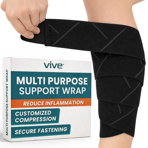 Vive Elastic Knee Wrap - Ankle, Foot, Calf & Wrist Support Wraps for Pain Relief - Compression Bandage for Legs - For Edema, Weightlifting, Sports, Plantar Faciitis, Stabilizing Ligaments, Joint Pain in Saudi Arabia