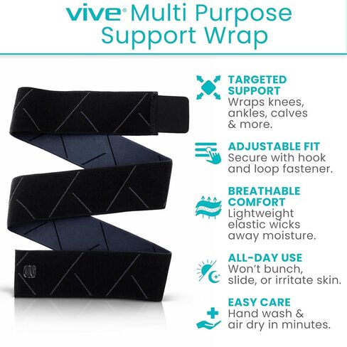 Vive Elastic Knee Wrap - Ankle, Foot, Calf & Wrist Support Wraps for Pain Relief - Compression Bandage for Legs - For Edema, Weightlifting, Sports, Plantar Faciitis, Stabilizing Ligaments, Joint Pain in Saudi Arabia