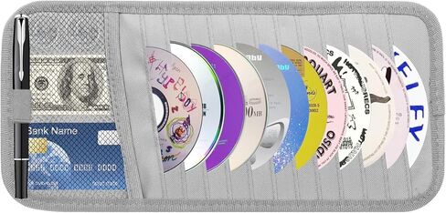 حامل أقراص مضغوطة وأقراص DVD للسيارة - حافظة واقية للأقراص المضغوطة ذات سعة كبيرة، منظم تخزين واقي السيارة مع 12 حافظة للأقراص، وجيب شبكي واحد، وحامل أقلام وشريط مطاطي (أسود) in Kuwait