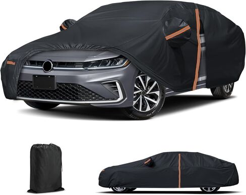 Waterproof Car Cover for 2011-2025 VW Jetta, All Weather Sedan Outdoor Sun UV Rain Dust Snow Wind Protection Cover for Automobiles with Zipper Door & Windproof Bands (Black) in Saudi Arabia