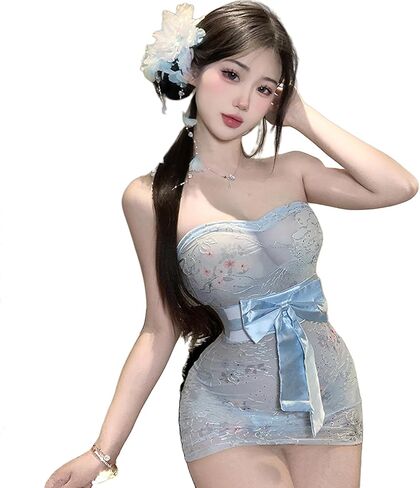 SINMIUANIME Women's Sexy Anime Cosplay Lingerie Nightgown Dress Club Bodycon Sleeveless Temptation Nightdress With Socks. in Saudi Arabia