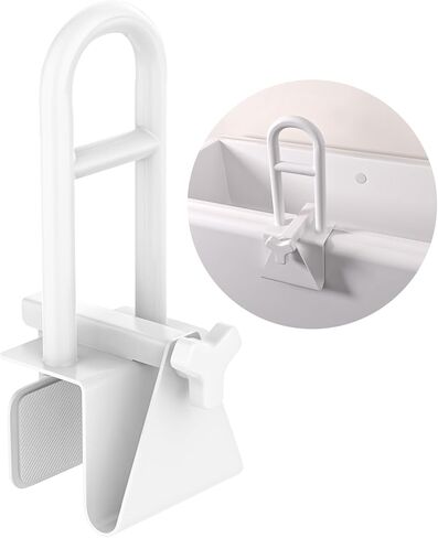 حاجز أمان لحوض الاستحمام قابل للتعديل مع مقبض شفط للاستحمام، YuanDe مقاس 17x6 بوصة من الفولاذ المقاوم للصدأ مقبض مقبض للإمساك، مشبك مقابض حمام عالي التحمل لكبار السن من ذوي الإعاقة (300 رطل)، أبيض in Kuwait