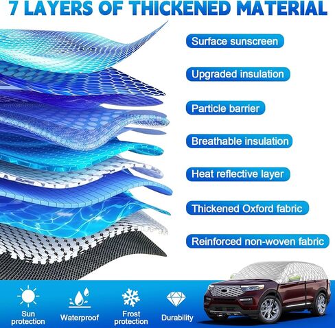 6 طبقات غطاء نصف عالمي XL لسيارات الدفع الرباعي (157 بوصة × 59 بوصة) - حماية كاملة الحجم للشاحنة وسيارات الدفع الرباعي من البرد والثلج للسيارات المدمجة | خطافات خالية من الخدش + شرائط عاكسة in Kuwait