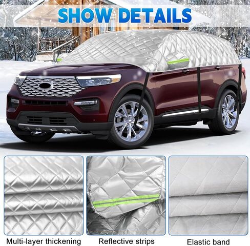 6 طبقات غطاء نصف عالمي XL لسيارات الدفع الرباعي (157 بوصة × 59 بوصة) - حماية كاملة الحجم للشاحنة وسيارات الدفع الرباعي من البرد والثلج للسيارات المدمجة | خطافات خالية من الخدش + شرائط عاكسة in Kuwait