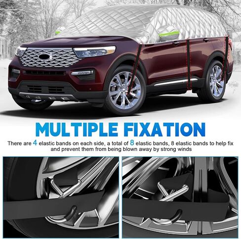 6 طبقات غطاء نصف عالمي XL لسيارات الدفع الرباعي (157 بوصة × 59 بوصة) - حماية كاملة الحجم للشاحنة وسيارات الدفع الرباعي من البرد والثلج للسيارات المدمجة | خطافات خالية من الخدش + شرائط عاكسة in Kuwait