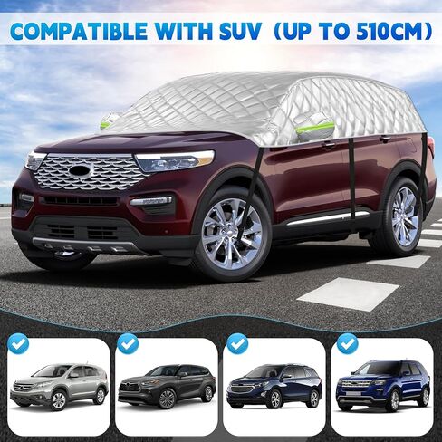 6 طبقات غطاء نصف عالمي XL لسيارات الدفع الرباعي (157 بوصة × 59 بوصة) - حماية كاملة الحجم للشاحنة وسيارات الدفع الرباعي من البرد والثلج للسيارات المدمجة | خطافات خالية من الخدش + شرائط عاكسة in Kuwait