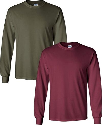 Gildan Men's Heavy Cotton Long Sleeve T-Shirt, Style G5400, 2 Packs XL Military-Maroon in Saudi Arabia