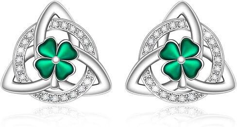 St Patricks Day Earrings Shamrock Earrings for Women Four Leaf Clover Shamrock Sterling Silver Leverback Celtic Irish Green Lucky Jewelry in Saudi Arabia