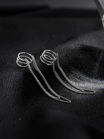 Silver Chain Ear Cuffs Earrings for Women Dainty Tassel Chain Hoop Earrings Layered Non Piercing Wrap Earring Y2K Drop Dangle Cuff Earring Clip on Cartilage Crystal Huggie Clip Hoops Gift for Her in Saudi Arabia