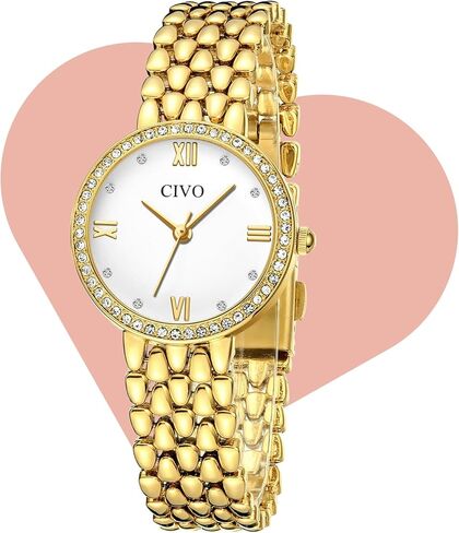 CIVO Quartz Gold Watch for Women: Elegant Stainless Steel Dress Wristwatch with Diamond Dial - Ladies Luxury Watch for Small Wrists - Gift for Girlfriend Wife Mother Sisters in Kuwait