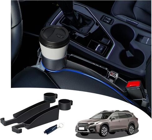 Seat gap filler Compatible with Crosstrek/Forester.Deeper Than Standard Retail Models(7.5cm)|Added Cup Holder (2 Fixed Points) + Hooks + Charging Cable Port |2pcs Black| Free Window Break Hammer 1pcs| in Saudi Arabia