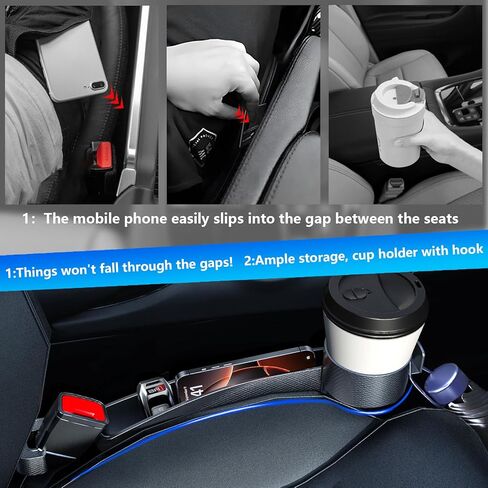 Seat gap filler Compatible with Crosstrek/Forester.Deeper Than Standard Retail Models(7.5cm)|Added Cup Holder (2 Fixed Points) + Hooks + Charging Cable Port |2pcs Black| Free Window Break Hammer 1pcs| in Saudi Arabia